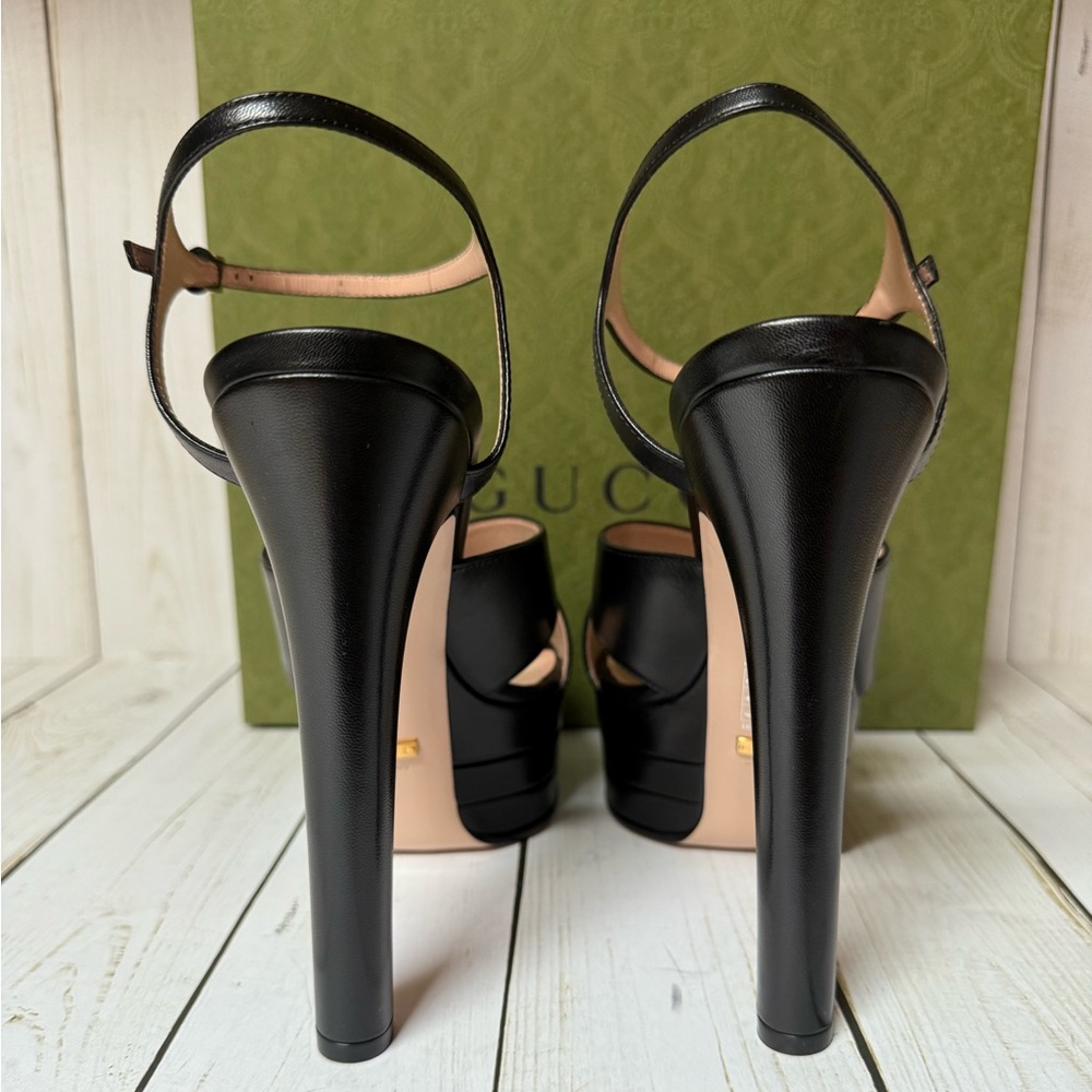 Gucci GG Malaga Kid Leather Platform Sandals Black Sz 40 / 10 - Picture 12 of 16